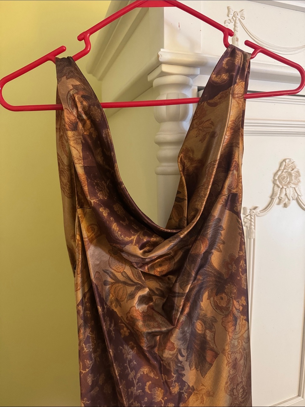 Mirror Palais Gold Brown Paisley Satin Cowl-Neck Maxi Dress - Picture 4 of 8
